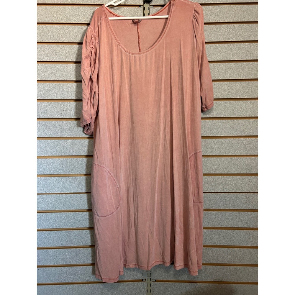 Cato Womens Plus Size 26/28W Pink Mineral Wash Puff Sleeve Pocket T-Shirt Dress‎